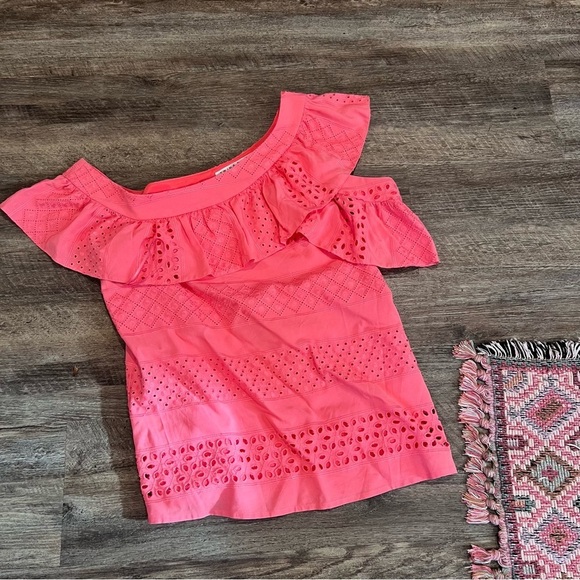 Trina Turk off the shoulder asymmetrical sleeve eyelet top - Picture 1 of 6